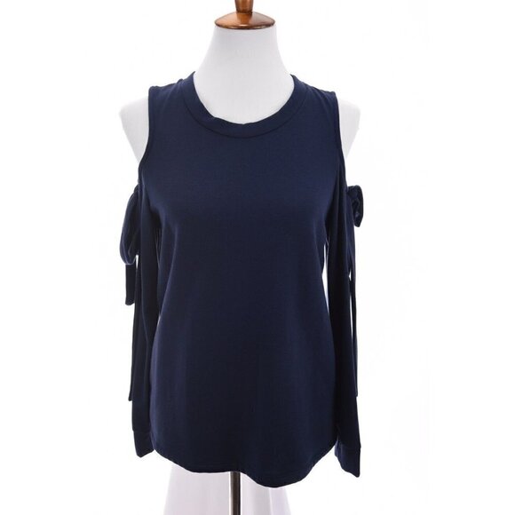 Pleione Womens Cold Shoulder Tie Sleeve Sweatshirt Top Blue Sz XXSP Petite 2XS - Picture 2 of 9